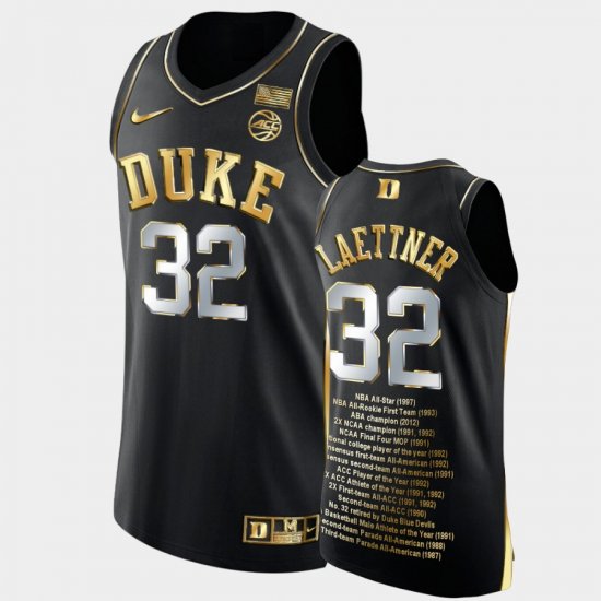 #32 Christian Laettner College Basketball Duke Career Awards Golden Commemoration Men\'s Black Jersey 165866-892