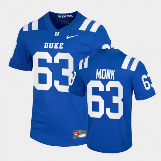 #63 Jacob Monk College Football Blue Devils Men Blue Jersey 483487-677