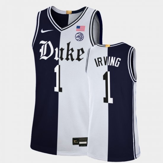 #1 Kyrie Irving College Basketball Duke Cameron Brotherhood Limited Split Edition Men\'s Black White Jersey 847760-454