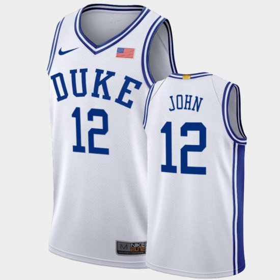 #12 Theo John Home Duke University 2021 2021 transfer Mens White Jersey 241306-442