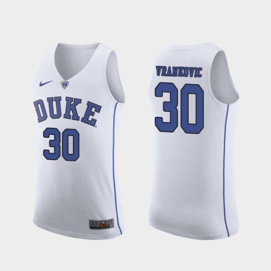 #30 Antonio Vrankovic Authentic Blue Devils March Madness College Basketball Men\'s White Jersey 134744-332