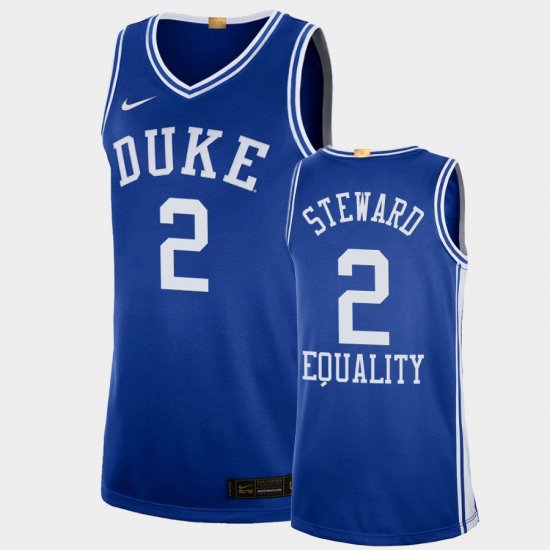 #2 DJ Steward Equality Social Justice Duke Blue Devils 2020-21 College Basketball Men\'s Blue Jersey 470793-385