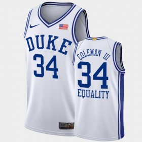 #34 Henry Coleman III Equality College Basketball Duke University 2020-21 BLM Social justice Men White Jersey 426985-599