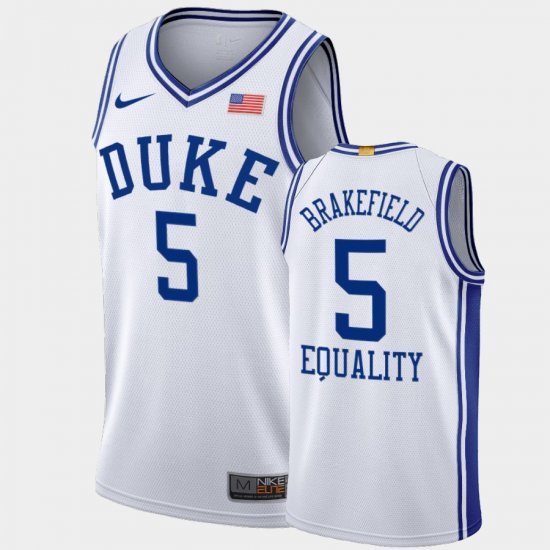 #5 Jaemyn Brakefield Equality College Basketball Duke Blue Devils 2020-21 BLM Social justice Mens White Jersey 115917-534