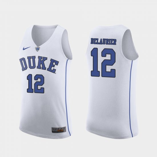 #12 Javin DeLaurier Authentic Duke University March Madness College Basketball Men\'s White Jersey 378401-166