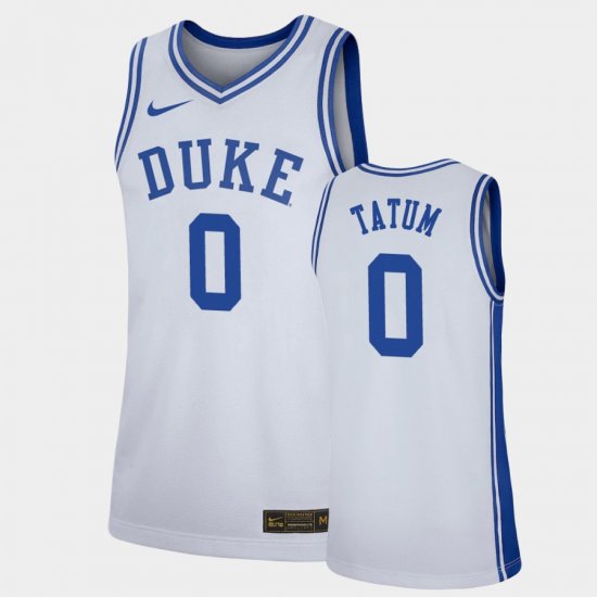 #0 Jayson Tatum Replica Duke Basketball Mens White Jersey 749208-368