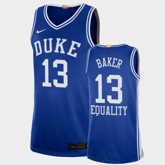 #13 Joey Baker Equality Social Justice Duke Blue Devils 2020-21 College Basketball Men Blue Jersey 210563-814