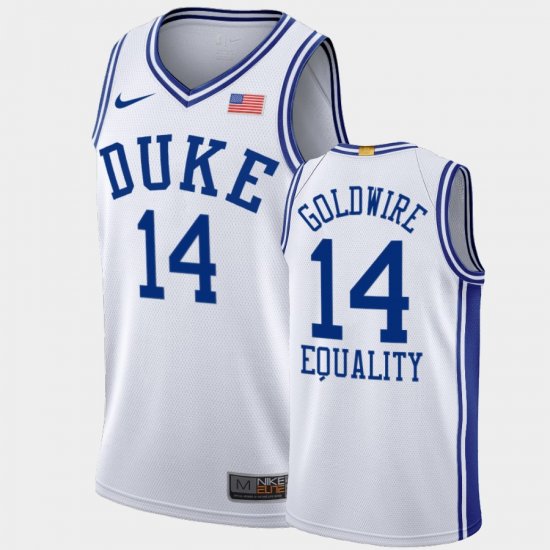 #14 Jordan Goldwire Equality College Basketball Blue Devils 2020-21 BLM Social justice Mens White Jersey 314530-473