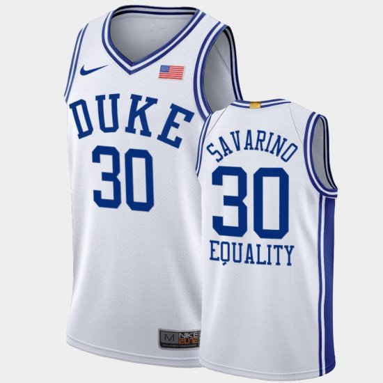 #30 Michael Savarino Equality College Basketball Duke University 2020-21 BLM Social justice Mens White Jersey 139659-663