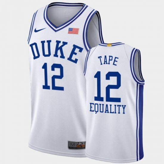 #12 Patrick Tape Equality College Basketball Duke University 2020-21 BLM Social justice Mens White Jersey 852844-659