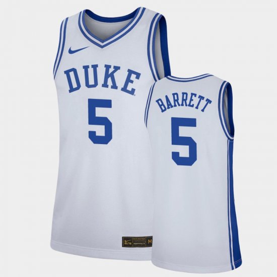 #5 RJ Barrett Replica Blue Devils Basketball Mens White Jersey 902228-809