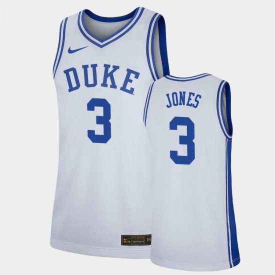 #3 Tre Jones Replica Blue Devils Basketball Men White Jersey 614461-738