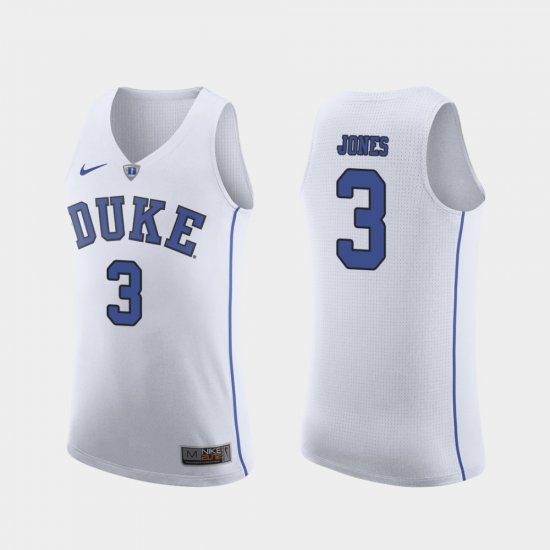 #3 Tre Jones Authentic Duke Blue Devils March Madness College Basketball Men White Jersey 510457-673