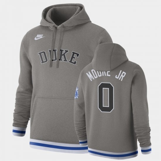 #0 Wendell Moore Jr. Retro Blue Devils Pullover Mens Gray Hoodie 924330-968